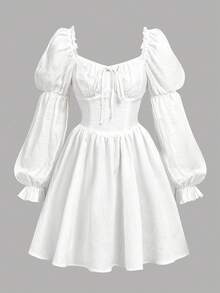 Girlism Tween Girls' Backless A-Line Puff Sleeve Dress/Halloween,Glowmode,Fall,Winter,Autumn/Activities/Autumn/Winter/Halloween,Glowmode,Fall,Christmas/Holiday/Festival/Winter - White - View 2