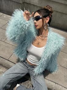 SHEIN ICON Women's Light Green Elegant Party Dress Versatile Faux Fur Coat In Fall/Winter - Mint Green - View 5