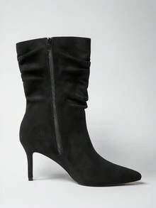 SHUZIA Women's Sexy Point Toe Stiletto Heel Faux Suede Mid-Calf Slouchy Boots - Black - View 7