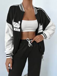 EURMUSE 字母圖案落肩袖飛行員夾克&腰部抽繩衛褲