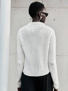 Lumivelle Chaqueta casual de manga larga con botones metálicos decorativos de unicolor - Blanco - Ver 2