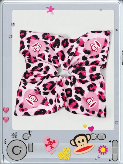 Paul Frank X ROMWE 1 pezzo Scrunchie vintage con stampa leopardata, fermaglio per capelli di alta qualità a doppio strato, accessorio per coda di cavallo da donna