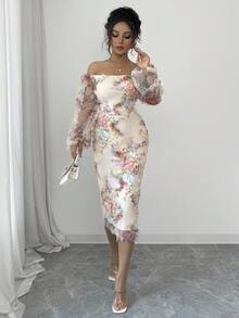 Rafferiza Váy trễ vai thanh lịch, lãng mạn, thắt eo, dài vừa phải dành cho nữ - Nhiều màu - Xem 6