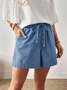 EMERY ROSE Women's Casual Washed Denim Shorts, Casual Street Patchwork Pocket Loose Wide Leg Jeans Women Jeans Baggy Loose Jeans Barrel Leg/Barrel-Leg Jeans Old Money Style - Blue - View 3