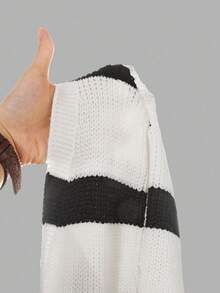 SHEIN Young Girl Casual Colorblock Striped Cardigan, Autumn/Winter Fall - Black and White - View 7