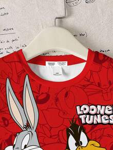 LOONEY TUNES X SHEIN 青少年男孩卡通图案圆领短袖 T 恤 - 白色 - 查看 4