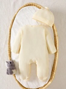 SHEIN Blauer minimalistischer Langarm-Overall mit Mütze für Säuglinge/Kleinkinder