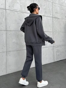 EURMUSE DARK GREY OVERSIZE SWEATSHIRT AND SWEATPANT WITH RHINESTONE DETAIL - Dark Grey - View 2