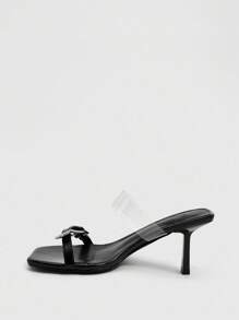 CUCCOO SZL Women's Metallic Buckle Square Toe Fashion High Heel Sandals - Black - View 8