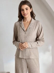 Ocili Bộ đồ ngủ dài tay họa tiết hoa màu xám cổ mềm thoải mái và quần dài cho nữ mùa lễ hội, quần áo thu đông - Màu Khaki - Xem 6