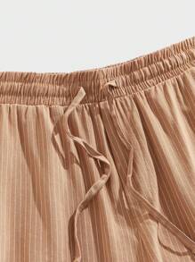 Manfinity RelaxMax Men's Drawstring Waist Elastic Striped Print Pocket Shorts - Khaki - View 3