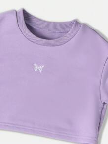 SUMWON Two Piece Sweatshirt Jogger Set Butterfly Detail Crop Top Elastic Waist Pants Wear Spring Fall Outfit - Purple - View 5