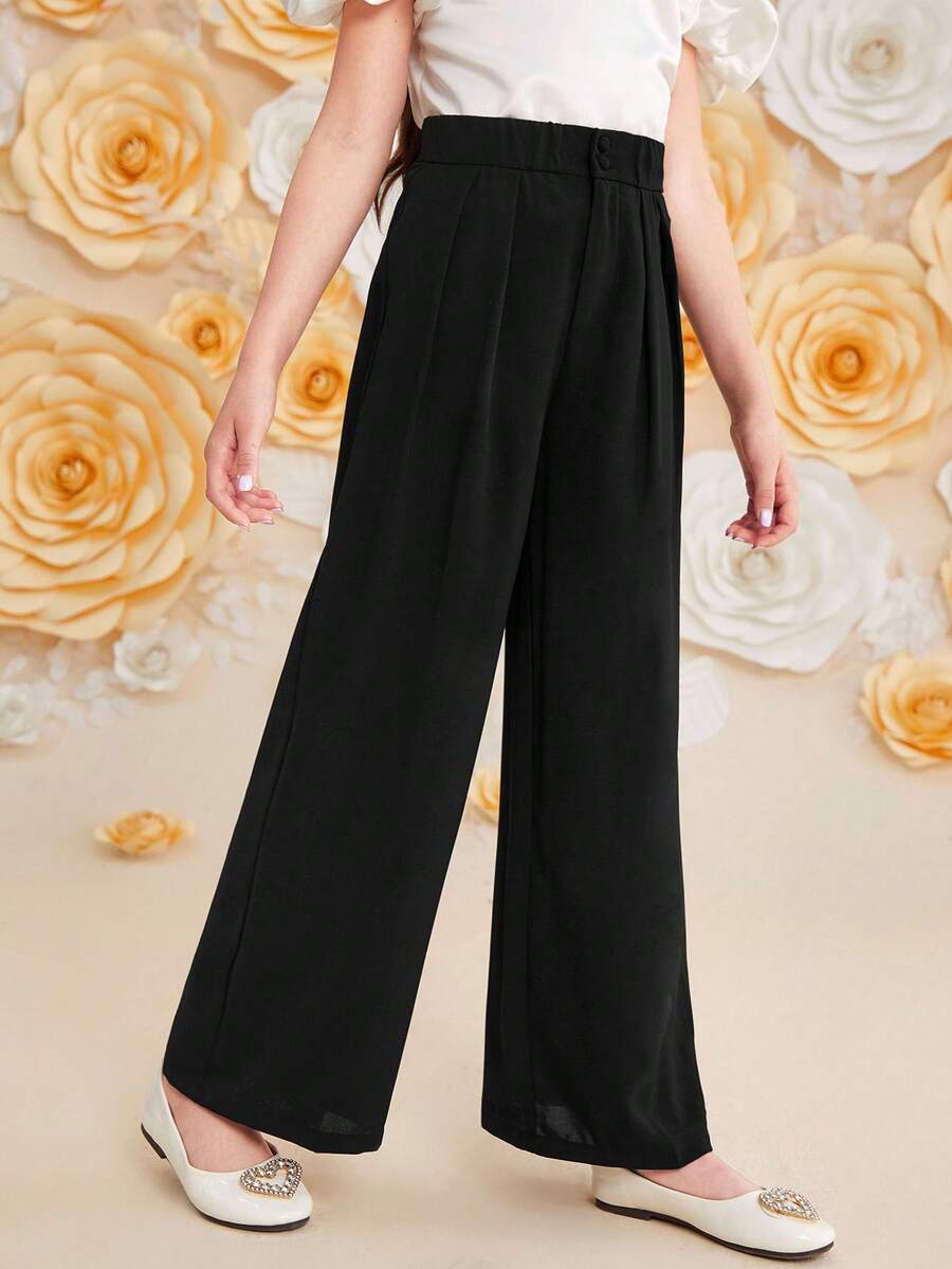 SHEIN Girlism Tween Girl Loose Cute Comfortable High-Waisted Straight Long Solid Color Simple Pants For Home