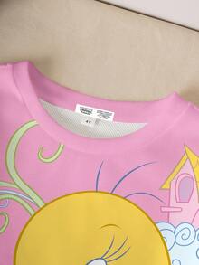 LOONEY TUNES X SHEIN Baby Girl Cartoon Graphic Crew Neck Long Sleeve Sweatshirt Fall Winter - White - View 8