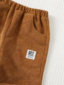 Cozy Pixies 男婴撞色口袋翻领长袖开衫和松紧腰裤套装，男婴灯芯绒裤，男婴灯芯绒套装，男婴秋季服装，棕色男婴服装，男婴亚麻衬衫（冬季款） - 彩色 - 查看 8