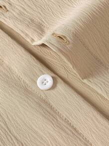 EGENSIO 男士立领短袖口袋衬衫和裤子套装两件套衬衫套装，舒适服装 - 卡其色 - 查看 4