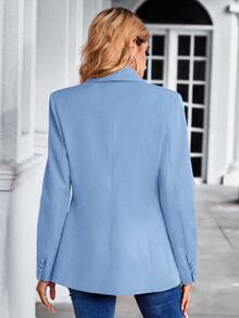EURMUSE Shawl Collar Single Button Blazer Workwear  - Baby Blue - View 2