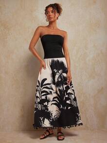 Travachic 女士修身花卉印花连衣裙，时尚夏季 - 黑色 - 查看 3