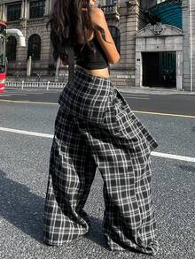 Coolane Fall Clothes For Women Going Out Streetwear  Plaid Woven Tie-Waist Wide Leg Loose Casual Pants Plaid Pants Checkered Pants - Multicolor - View 2