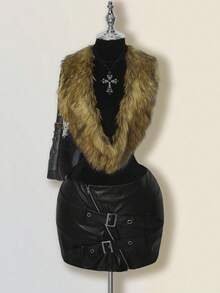 SHEIN ICON 女式时尚性感露背仿皮草上衣秋季女装