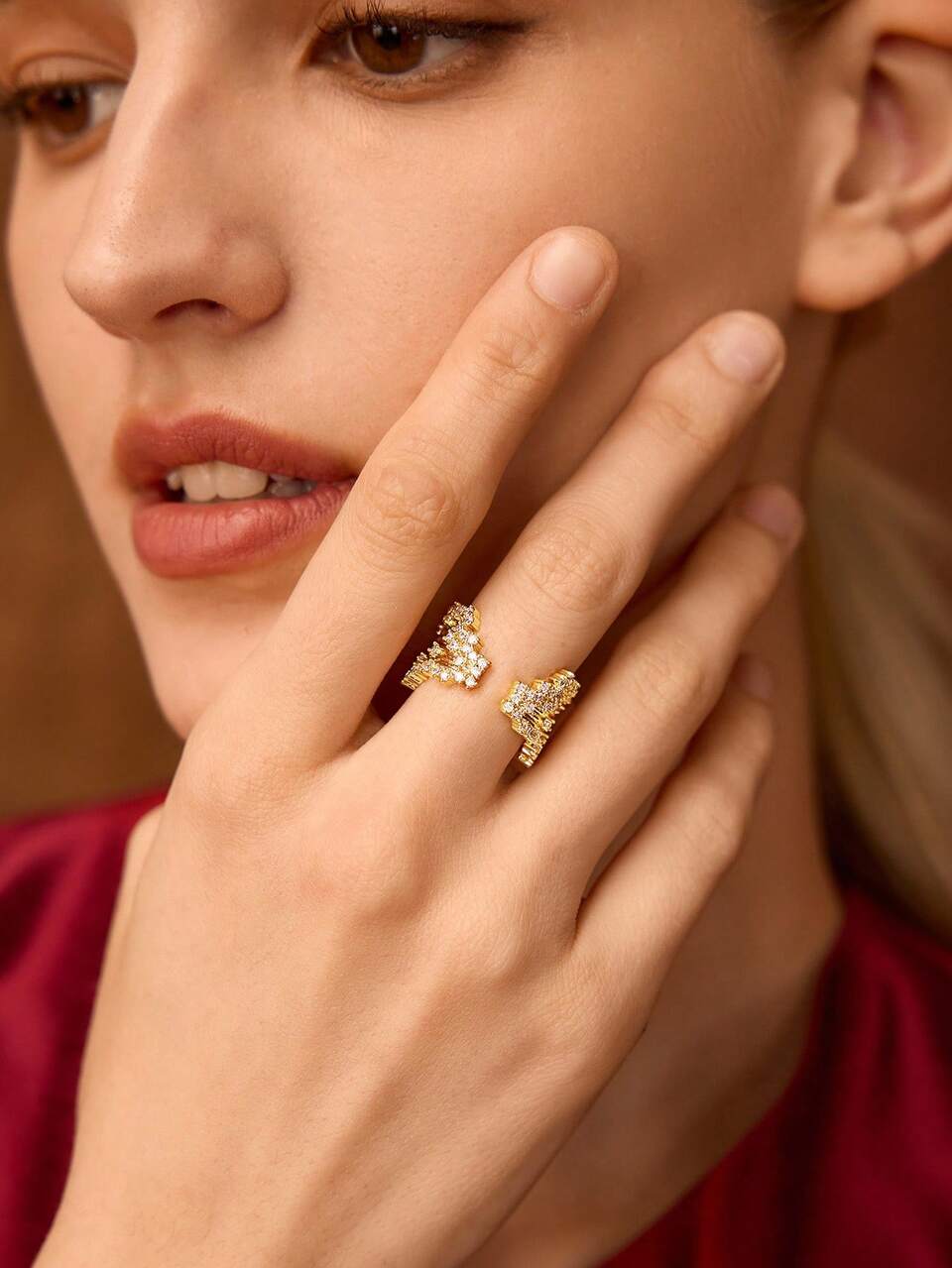 PRE18K GOLD PLATED ZIRCONIUM LADIES OPEN RING