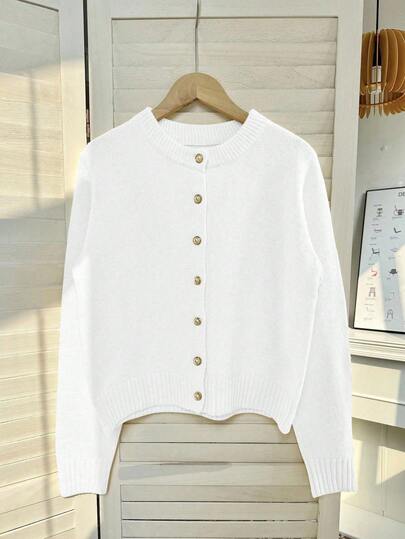 Franclia Women's Minimalist Versatile Elegant Cardigan Fall Winter Cloth For Women Cardigan Cropped White Cardigan Sweater White Sweater Women Sweaters Formal Clothing