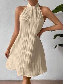 SHEIN Clasi Elegant Sleeveless Ribbed Fabric Women's Dress With Stand Collar