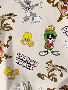 LOONEY TUNES X SHEIN Young Boy 2pcs/Set Casual Cartoon Graphic Crew Neck Short Sleeve T-Shirts, Blue & Apricot, Summer - Multicolor - View 4