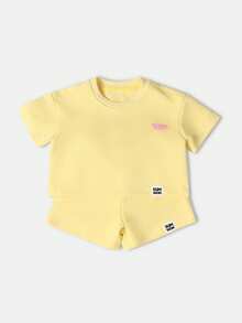 SUMWON 夏日梦幻两件套粉彩套装短款上衣高腰短裤休闲海滩度假阳光加州游玩服女童 - 黃色 - 查看 2