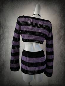 SHEIN Unity Y2K 女款露肩短款镂空针织上衣和迷你裙套装 - 彩色 - 查看 2