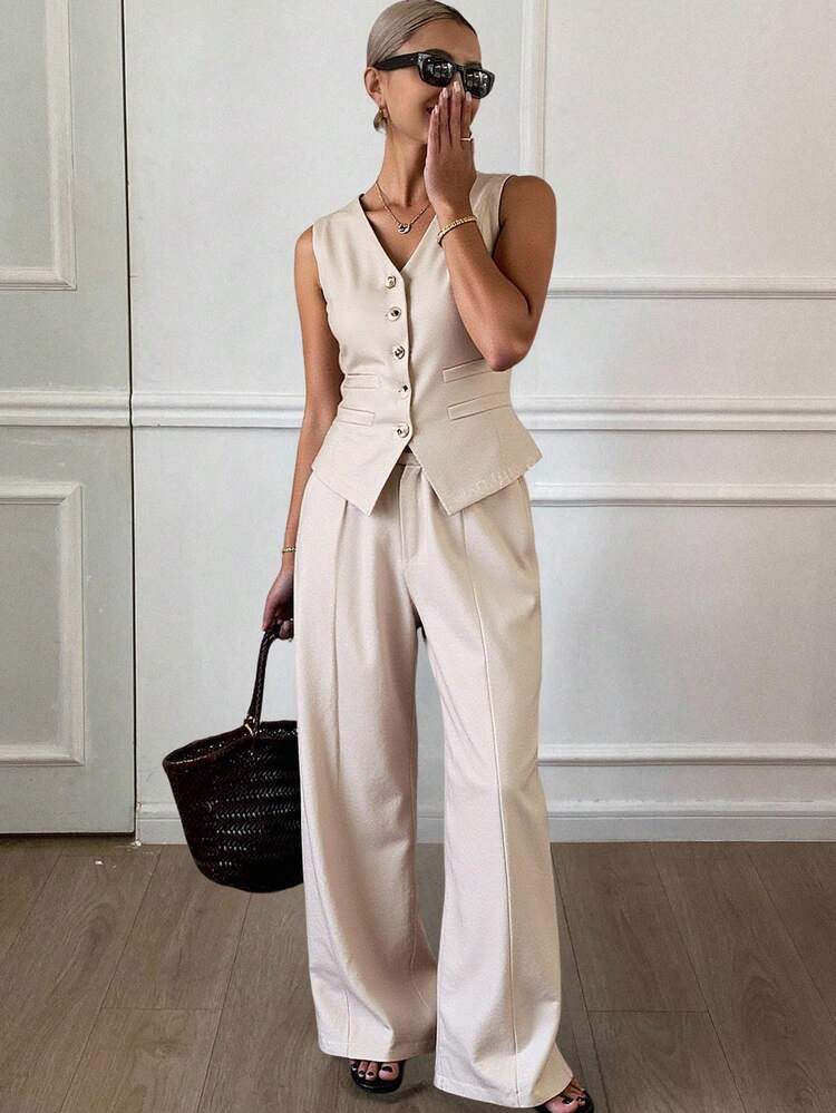 Women Single-Breasted Vest And Pants Casual 2 Pieces Set