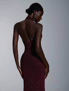 Elitara 优雅、浪漫、端庄、简约、酒红色、针织弹力面料、鱼尾下摆、拖尾、时尚、网红、节日、度假、生日派对、婚礼活动、伴娘礼服、舞会礼服、伴娘礼服 - 酒紅色 - 查看 8