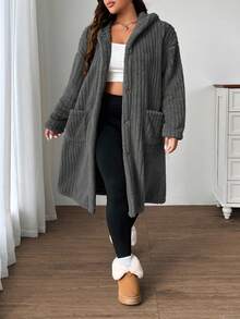 SHEIN EZwear 加大码深灰色双面羊毛夹克 - 深灰色 - 查看 8