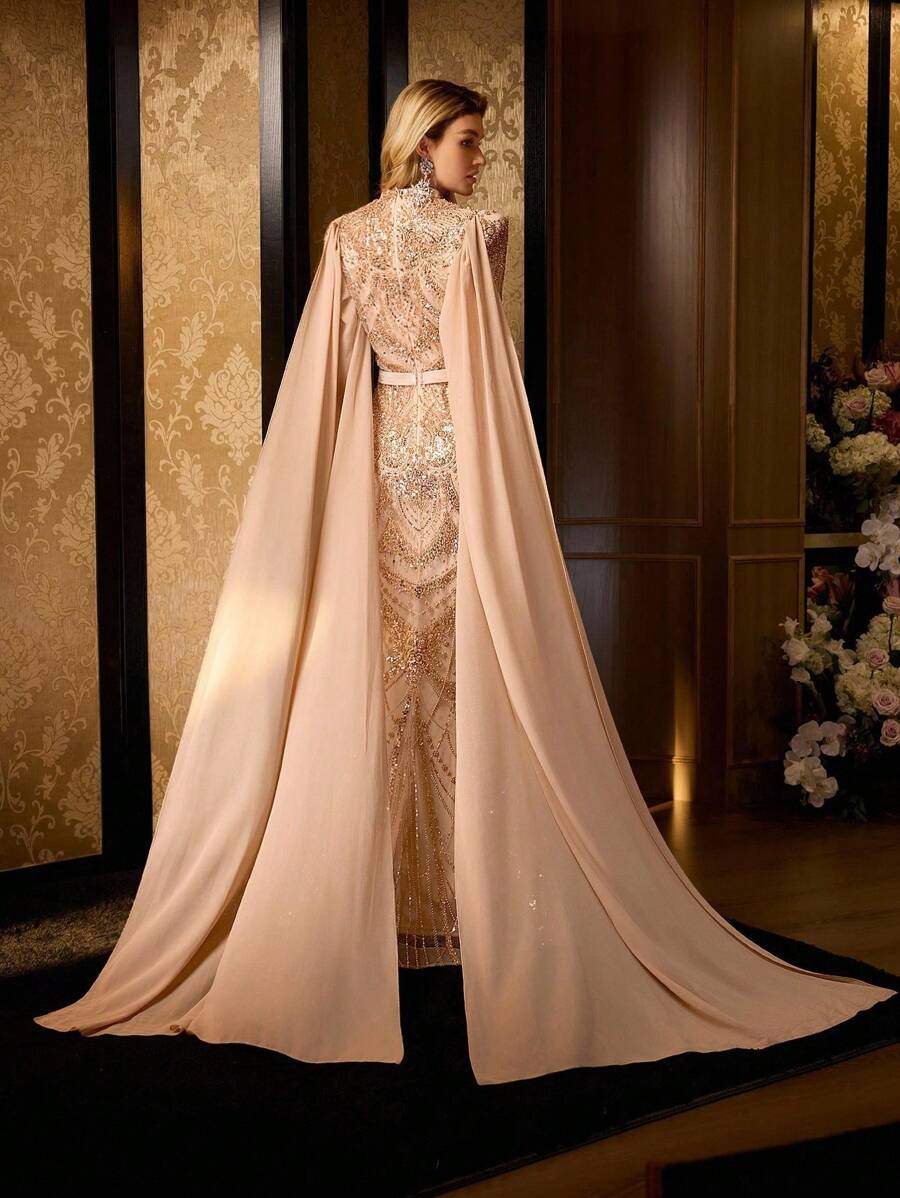 MOTF Soiréza VÁY DẠ HỘI CAO CẤP VAI CHIFFON ĐÍNH HẠT CÓ VAI XUỐNG - VÁY MAXI THANH LỊCH CHO CÁC SỰ KIỆN TRANG TRỌNG VÀ DỊP ĐẶC BIỆT - Rượu sâm banh - Xem 2