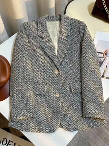 Franclia Retro französischer, eleganter H-förmiger Revers Grau-Blau Blazer für Frauen, geeignet für den täglichen Gebrauch, Herbst/Winter - Verschiedenfarbig - Übersicht 4