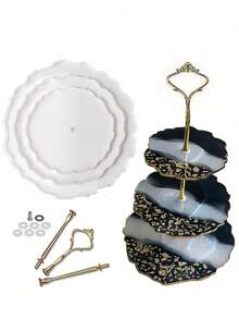 3 件树脂三层水果盘模具、带支架的树脂支架模具、环氧树脂分层托盘模具、树脂和硅胶铸造模具以及用于制作服务台的五金配件 - 白色 - 查看 2