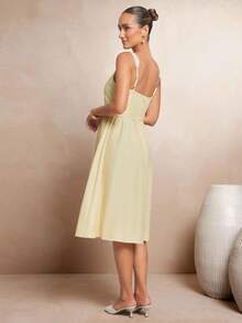 L'Amorae 女士方领德比复活节中长连衣裙，修身喇叭形 - 黃色 - 查看 6