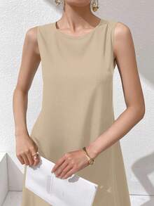 Al Najma Women's Solid Color Round Neck Elegant Sleeveless Arabic Dress