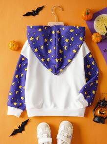 GARFIELD | SHEIN Young Girl Cute Cartoon Pattern Dropped Shoulder Loose Long Sleeve Knit Oversized Hooded Sweatshirt, Halloween - Purple - View 2