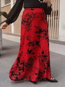 SHEIN LUNE 情人节女士优雅花卉印花长裙，秋季情人节 - 紅色 - 查看 3