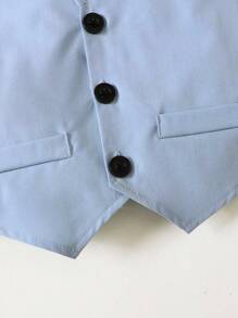 SHEIN 年轻男孩多件套绅士正装套装 - 背心、领结、裤子，非常适合婚礼、婚礼宾客、花童、戒童，秋冬 - 藍色 - 查看 4