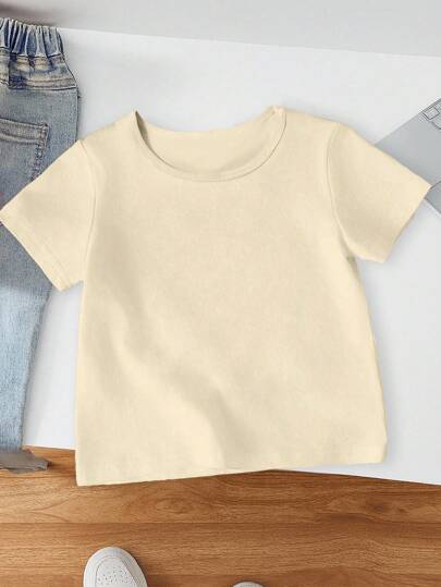 SHEIN Baby Boy Summer Slogan Printed Round Neck Casual Short Sleeve T-Shirt