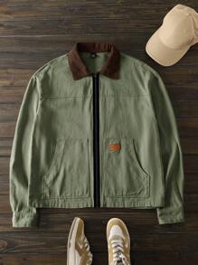 Manfinity BRENVOR Men's Slim Fit Contrast Color Patchwork Long Sleeve Casual Shacket, Suitable For Autumn/Winter