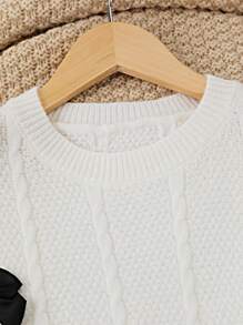 SHEIN Pulover vintage nou pentru adolescente, cu guler rotund, cu fundă, croit, asociat cu fustă mini, potrivit pentru acasă, ieșiri în oraș, petreceri, întoarcerea la școală - Bej - Vizualizare 7