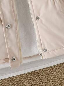 SHEIN Vintaside Kids 女童卡其色可爱脸连帽舒适时尚休闲棉服外套，秋冬 - 杏色 - 查看 6