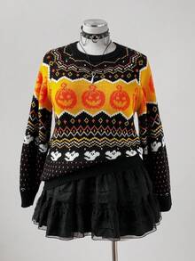 Sunspun Halloween Plus Size Sweaters Winter Fall Autumn - Black - View 7