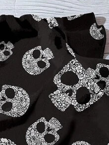 EMERY ROSE 大码女装日常休闲度假粉色V领小飞袖节日风万圣节骷髅图案宽松衬衫女士夏装女士度假服装女士夏装女士外出上衣可爱夏季上衣女士夏装 - 黑與白 - 查看 4