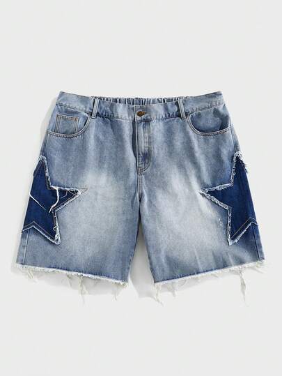 EASEVO Plus Size Men's Five-Pointed Star Pattern Denim Shorts