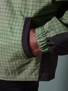 SUMWON Classic Grid Print Windbreaker Jacket With Hood Zip Front Quarter Panel Design Monochrome Check Pattern Street Style Casual Lightweight Spring Fall Fashion - Multicolor - View 8