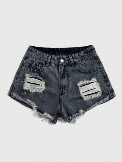 Grunge Punk Pantaloncini di jeans vintage lavati e sfilacciati, sexy e blu, adatti per le vacanze estive, taglie comode